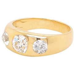 3 Stone Gypsy Lab Grown Diamond Wedding Band 2 Carats Old Miner Yellow Gold 14K
