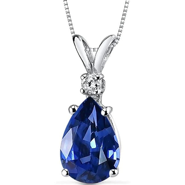 Round Diamond & Pear Blue Sapphire Pendant 4 Prong Set 4 Carats - Gemstone Pendant-harrychadent.ca