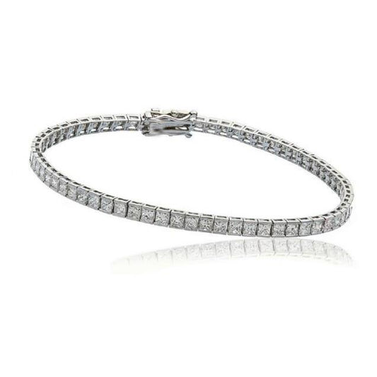 9.30 Ct. Princess Cut Lab Grown Diamonds Channel Set Tennis Bracelet WG 14K