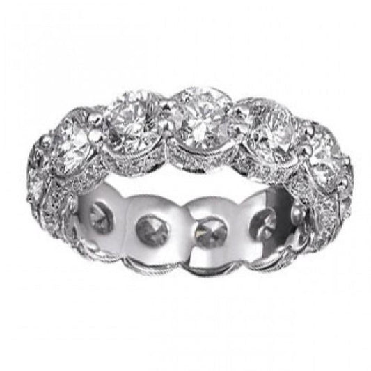9.50 Carats Round Lab Grown Diamond Eternity Wedding Band 14K White Gold