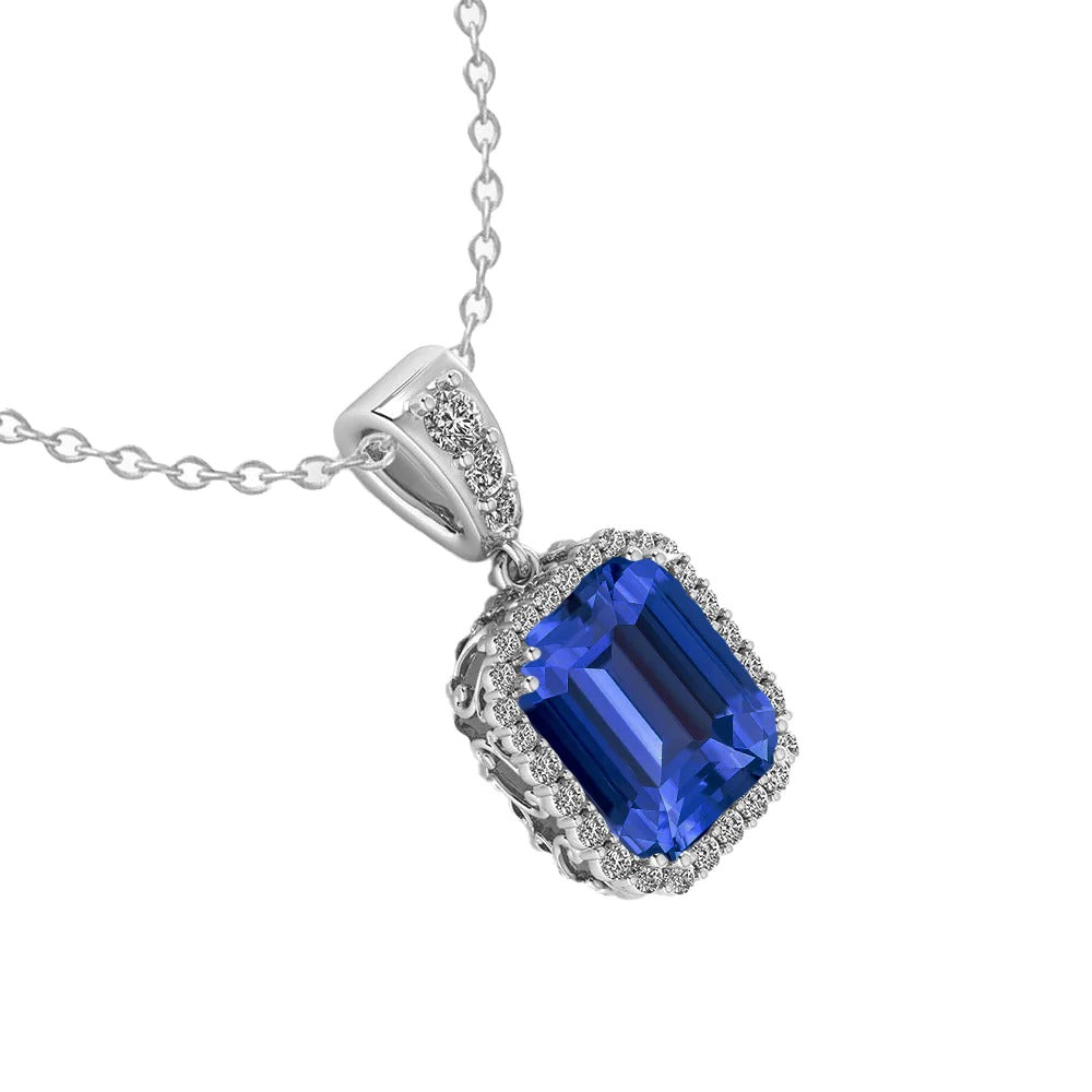 Emerald Ceylon Sapphire & Diamond Pendant Antique Style 2.75 Carats - Gemstone Pendant-harrychadent.ca