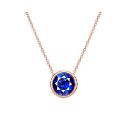 Round Sapphire Solitaire Pendant Bezel Set With Chain 1.50 Carats