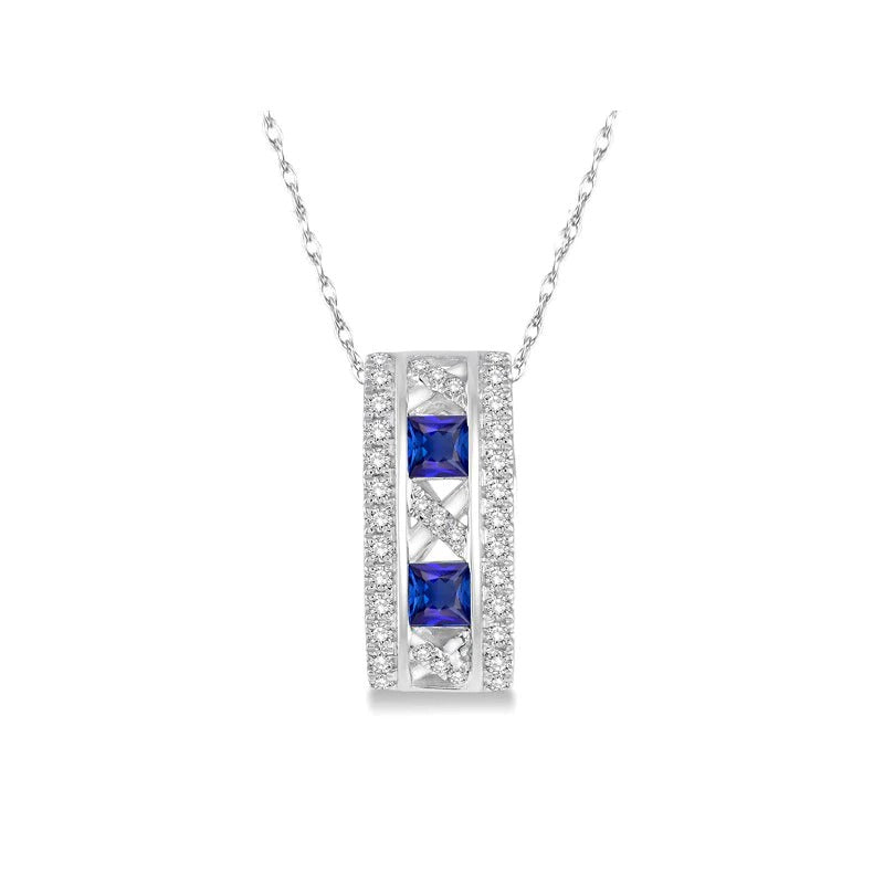 Princess Gemstone & Round Diamond Halo Pendant With Chain 2 Carats - Gemstone Pendant-harrychadent.ca