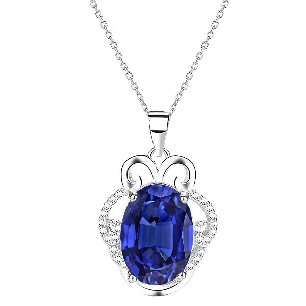 Fancy Oval Blue Sapphire & Round Diamond Pendant With Bail 3.25 Carats - Gemstone Pendant-harrychadent.ca