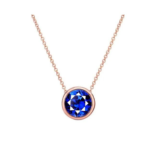 Round Sapphire Solitaire Pendant Bezel Set With Chain 1.50 Carats - Gemstone Pendant-harrychadent.ca