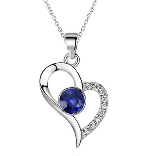 Diamond Heart Pendant Round Sri Lanka Sapphire 1.25 Carats Gold - Gemstone Pendant-harrychadent.ca