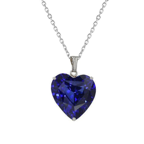 Solitaire Heart Ceylon Sapphire Pendant Ladies Jewelry 3 Carats 14K Gold - Gemstone Pendant-harrychadent.ca