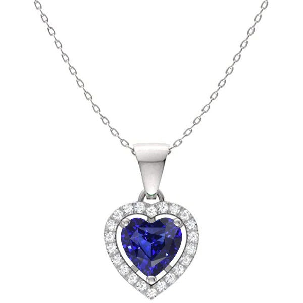 Halo Heart Blue Sapphire & Round Diamond Pendant 2 Carats 14K Gold - Gemstone Pendant-harrychadent.ca