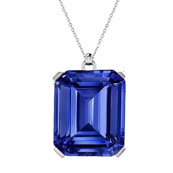 Gold Solitaire Pendant Emerald Ceylon Sapphire With Bail 5.50 Carats - Gemstone Pendant-harrychadent.ca