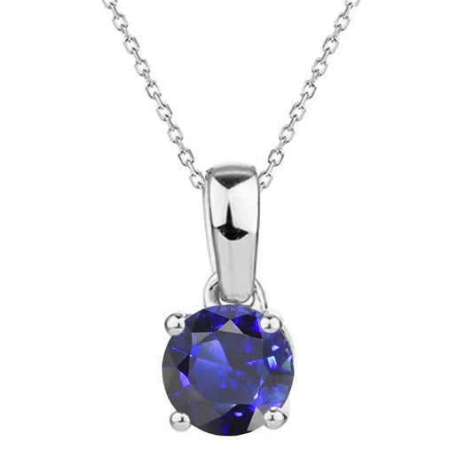 Round Blue Sapphire Solitaire Pendant With Bail 4 Prong Set 2 Carats - Gemstone Pendant-harrychadent.ca