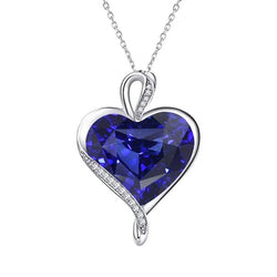 Solitaire Pendant Heart Blue Sapphire 14K White Gold 3.50 Carats