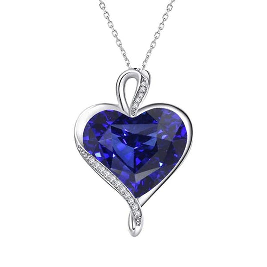 Solitaire Pendant Heart Blue Sapphire 14K White Gold 3.50 Carats - Gemstone Pendant-harrychadent.ca