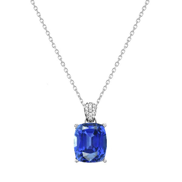 Women’s Oval Blue Sapphire & Diamond Pendant Necklace 1.75 Carats - Gemstone Pendant-harrychadent.ca