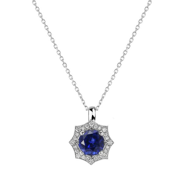 Halo Round Sapphire & Diamond Pendant With Bail Necklace 1.25 Carats - Gemstone Pendant-harrychadent.ca