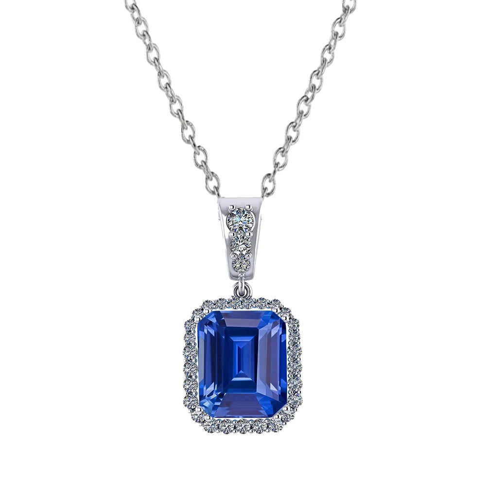 14K Gold Halo Emerald Blue Sapphire & Diamond Pendant 2.25 Carats - Gemstone Pendant-harrychadent.ca