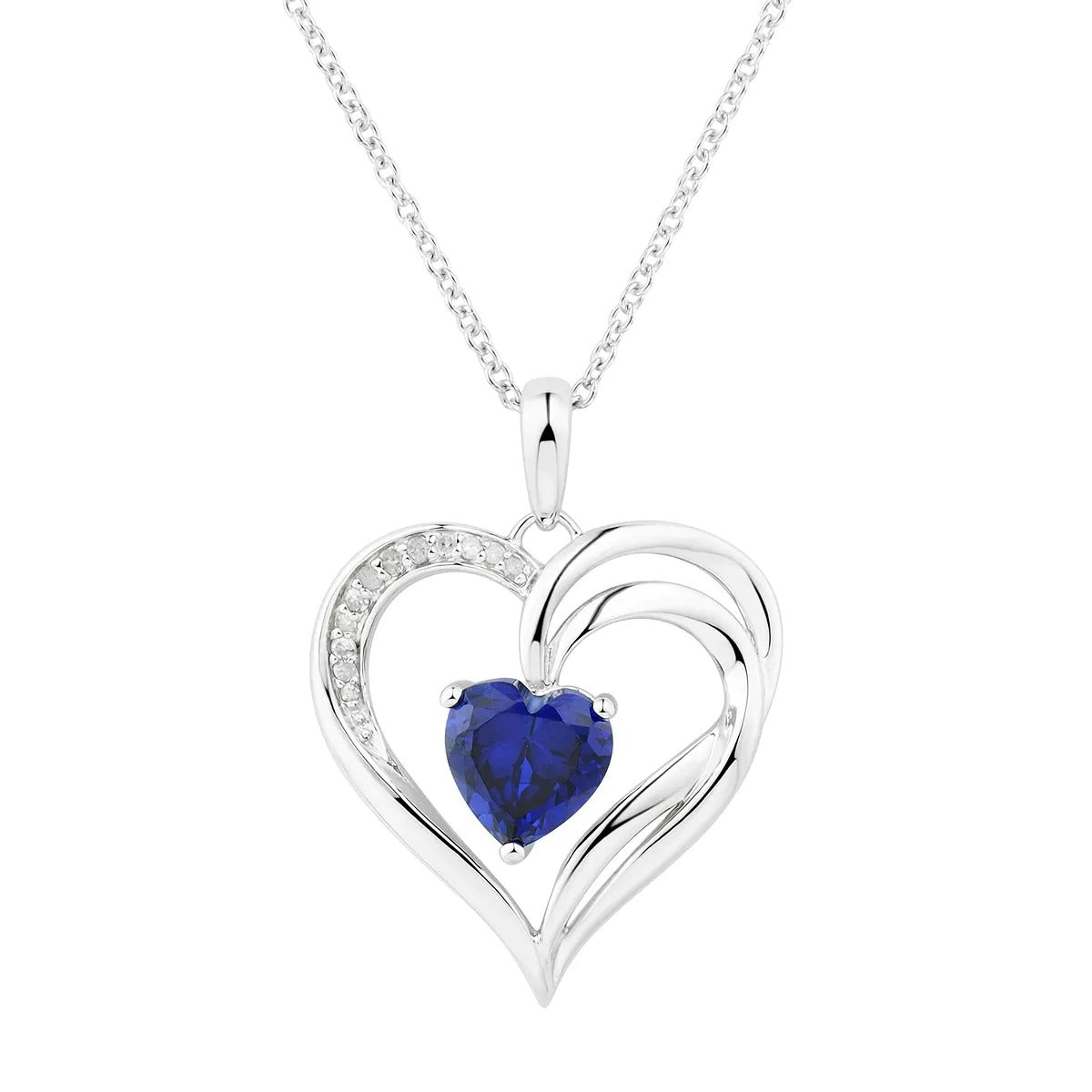 Round Diamond & Gemstone Heart Pendant White Gold 1.50 Carats - Gemstone Pendant-harrychadent.ca