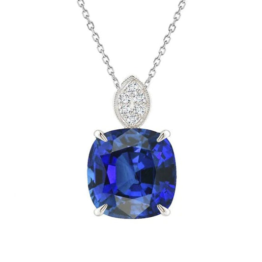 Cushion Ceylon Sapphire & Diamond Pendant With Chain 4.25 Carats - Gemstone Pendant-harrychadent.ca