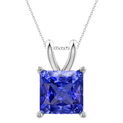 Solitaire Princess Sapphire Pendant Necklace Ladies Jewelry 4 Carats