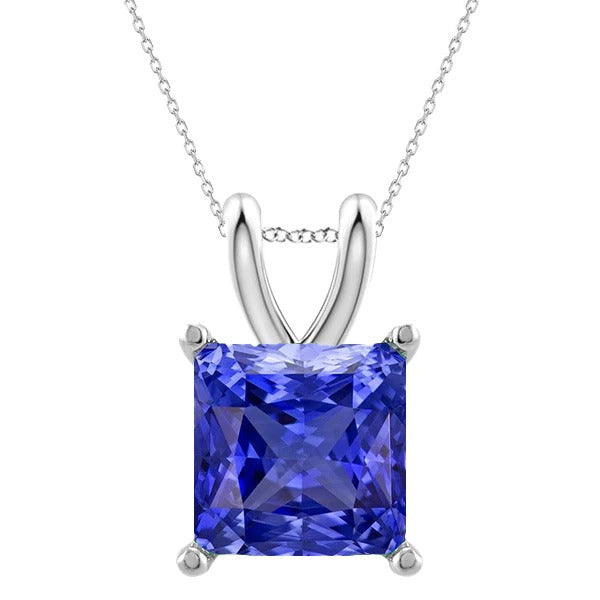 Solitaire Princess Sapphire Pendant Necklace Ladies Jewelry 4 Carats - Gemstone Pendant-harrychadent.ca