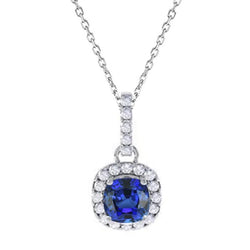 Halo Pendant Cushion Ceylon Sapphire & Round Natural Earth Mined Diamond 3.25 Carats