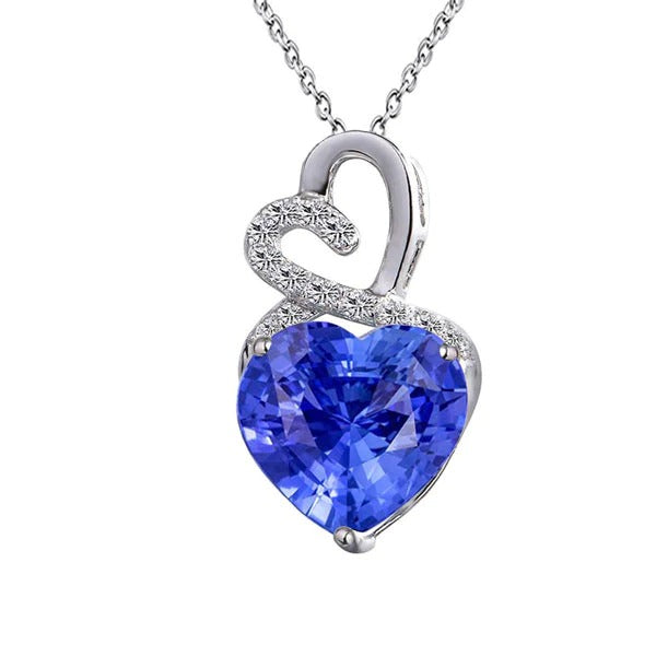 Light Blue Sapphire Heart Pendant & Diamond 14K Gold 3.75 Carats Jewelry - Gemstone Pendant-harrychadent.ca