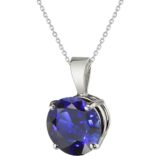 Solitaire Round Dark Blue Sapphire Pendant Basket Set 3.50 Carats - Gemstone Pendant-harrychadent.ca