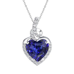 Halo Heart Blue Sapphire & Natural Earth Mined Diamond Pendant Gold Jewelry 3.25 Carats