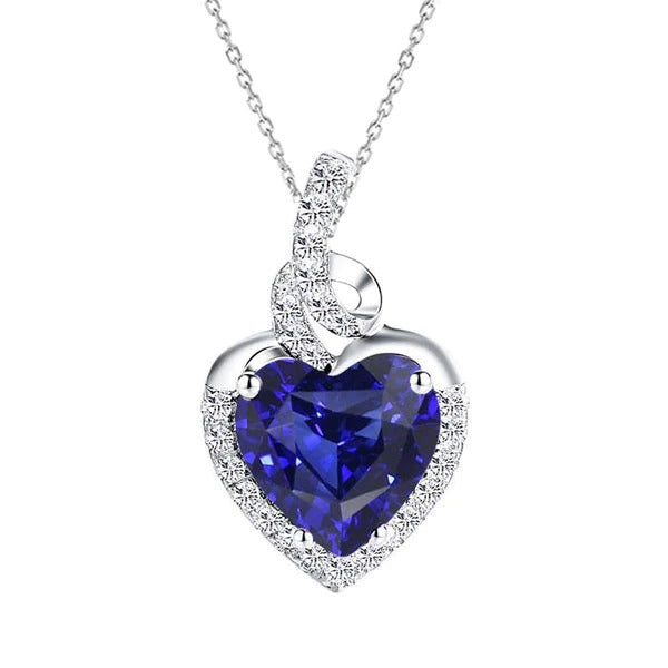 Halo Heart Blue Sapphire & Diamond Pendant Gold Jewelry 3.25 Carats - Gemstone Pendant-harrychadent.ca