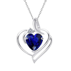 2 Stone Gold Heart Sapphire & Natural Earth Mined Diamond Womens Gemstone Pendant 2 Carats
