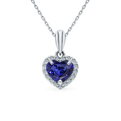 Halo Heart Pendant Gemstone & Diamond 3 Prong Set 14K Gold 1.75 Carats