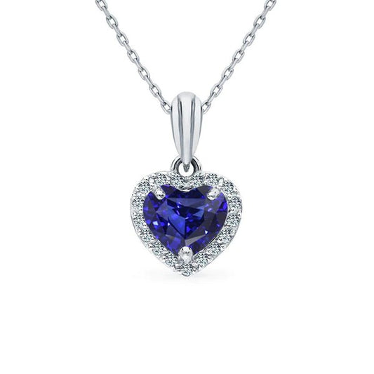 Halo Heart Pendant Gemstone & Diamond 3 Prong Set 14K Gold 1.75 Carats - Gemstone Pendant-harrychadent.ca