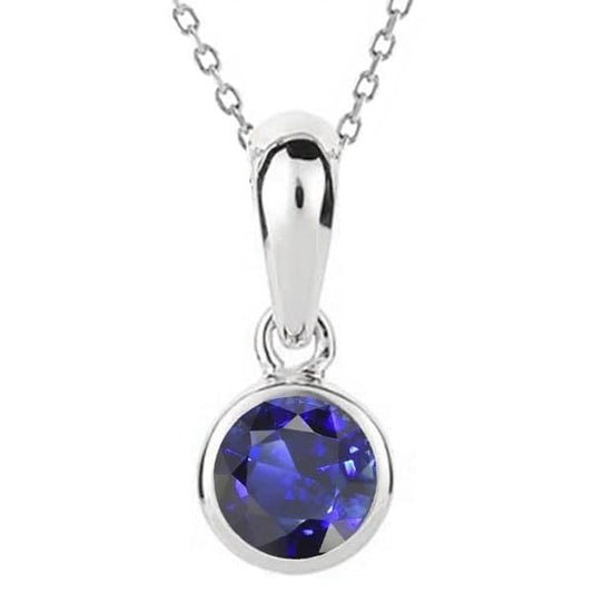 Lady’s Solitaire Pendant Round Blue Sapphire With Bail 2 Carats - Gemstone Pendant-harrychadent.ca