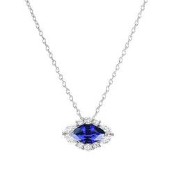 Natural Earth Mined Diamond Halo Marquise Blue Sapphire Pendant Necklace 1.75 Carats
