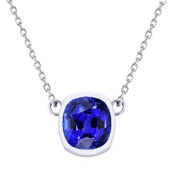 Solitaire Pendant Bezel Set Cushion Blue Sapphire Dog Ear 3 Carats - Gemstone Pendant-harrychadent.ca