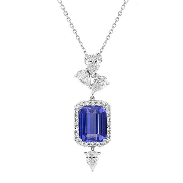 Halo Gemstone Pendant Pear & Round Diamond Necklace 3.25 Carats - Gemstone Pendant-harrychadent.ca