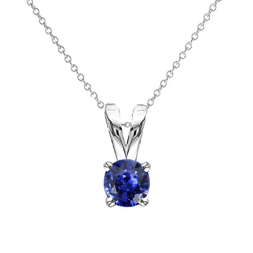 Solitaire Round Natural Blue Sapphire Pendant V Bail Gold 1 Carat - Gemstone Pendant-harrychadent.ca