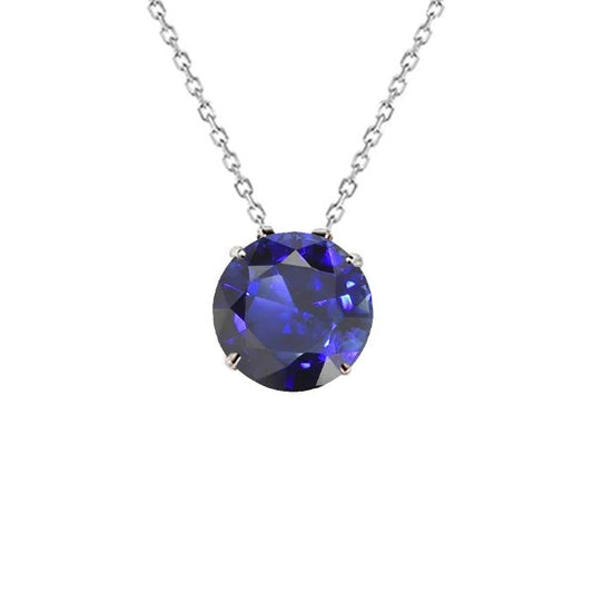 Round Blue Sapphire Solitaire Pendant 4 Prong Set Necklace 2 Carats - Gemstone Pendant-harrychadent.ca