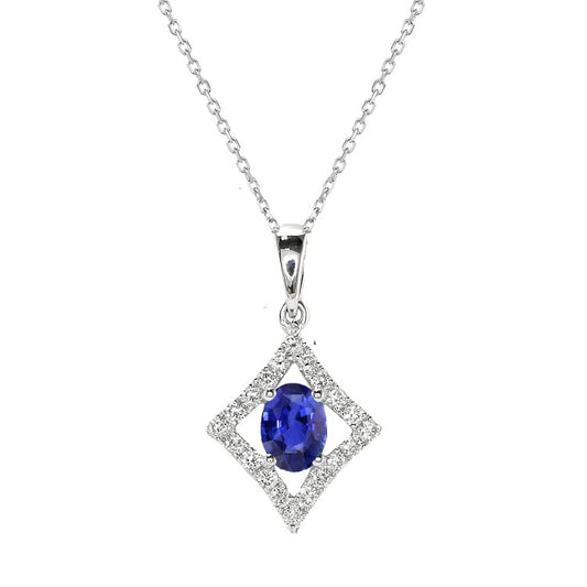 Oval Blue Sapphire & Diamond Pendant Kite Style Jewelry 1.75 Carats - Gemstone Pendant-harrychadent.ca