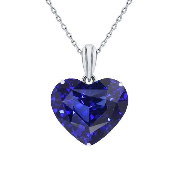 Dark Blue Sapphire Solitaire Heart Pendant 14K White Gold 3.50 Carats - Gemstone Pendant-harrychadent.ca