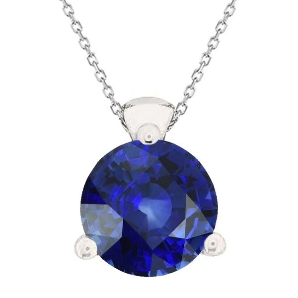 Round Blue Sapphire Solitaire Pendant 3 Prong Set Jewelry 5 Carats - Gemstone Pendant-harrychadent.ca