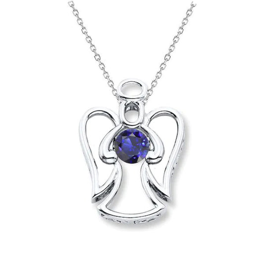 Solitaire Angel Pendant Round Ceylon Sapphire With Chain 1 Carat - Gemstone Pendant-harrychadent.ca