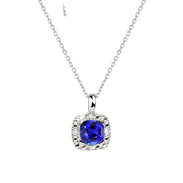 Halo Cushion Sapphire & Round Diamond Pendant With Bail 1.75 Carats - Gemstone Pendant-harrychadent.ca