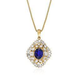 Halo Pendant Oval Gemstone & Natural Earth Mined Diamond Yellow Gold 3 Carats