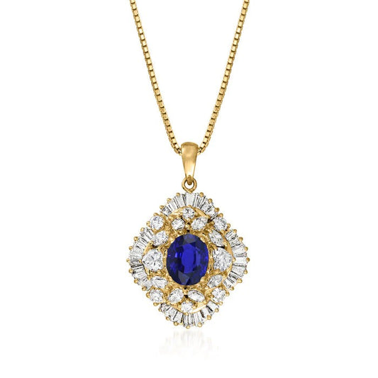 Halo Pendant Oval Gemstone & Diamond Yellow Gold 3 Carats - Gemstone Pendant-harrychadent.ca