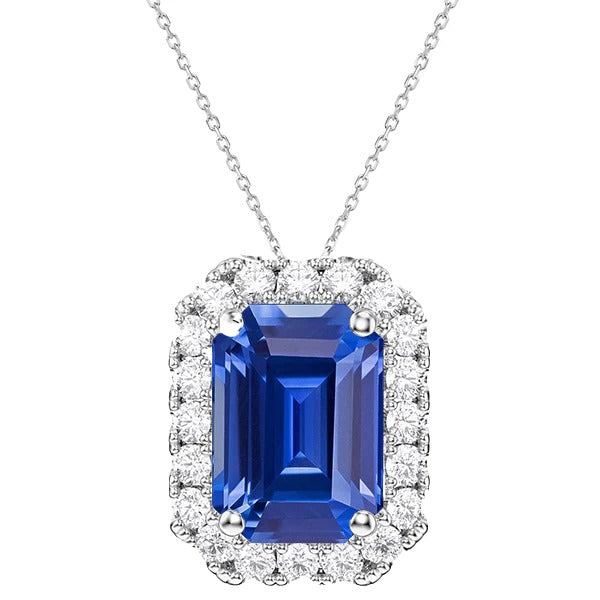 Emerald Blue Sapphire Diamond Halo Pendant Ladies Jewelry 6.25 Carats - Gemstone Pendant-harrychadent.ca