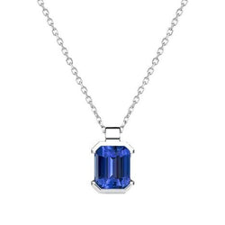 Solitaire Pendant Emerald Sri Lankan Sapphire Half Bezel Set 1 Carat