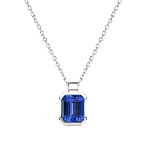 Solitaire Pendant Emerald Sri Lankan Sapphire Half Bezel Set 1 Carat - Gemstone Pendant-harrychadent.ca