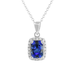 Oval Blue Sapphire & Natural Earth Mined Diamond Halo Pendant 2 Carats Gold
