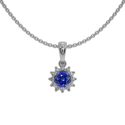 Round Ceylon Sapphire Halo Pendant Flower Style Jewelry 2 Carats