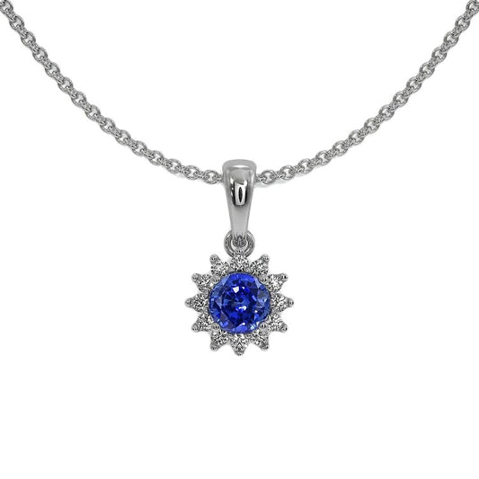 Round Ceylon Sapphire Halo Pendant Flower Style Jewelry 2 Carats - Gemstone Pendant-harrychadent.ca